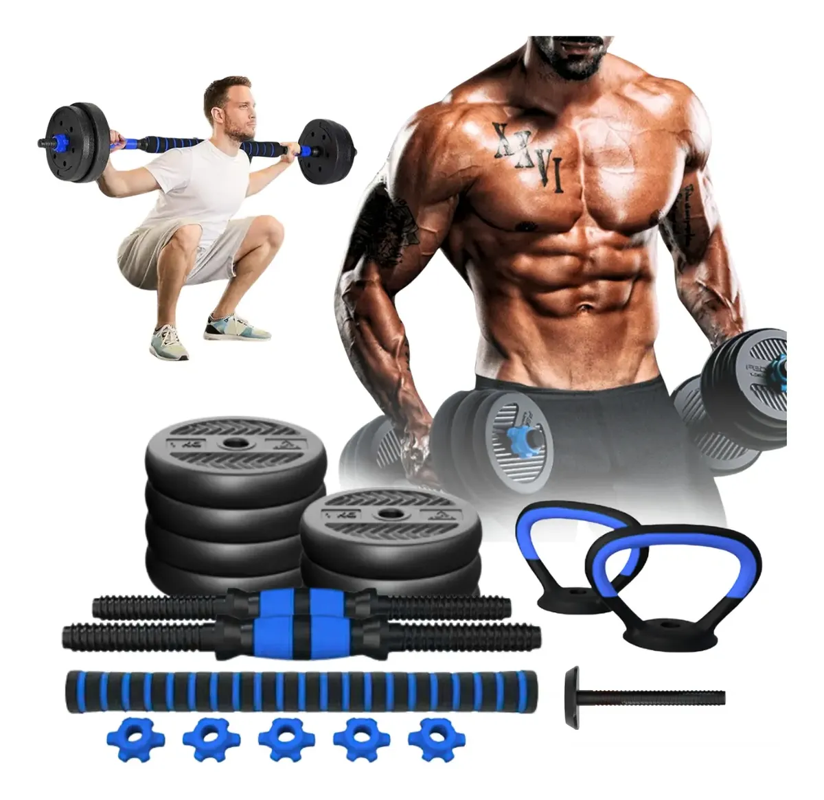 D_NQ_NP_2X_677471-MLB98993763019_112025-F-halteres-kettlebell-barras-17-pcs-regulavel-10kg-musculaco